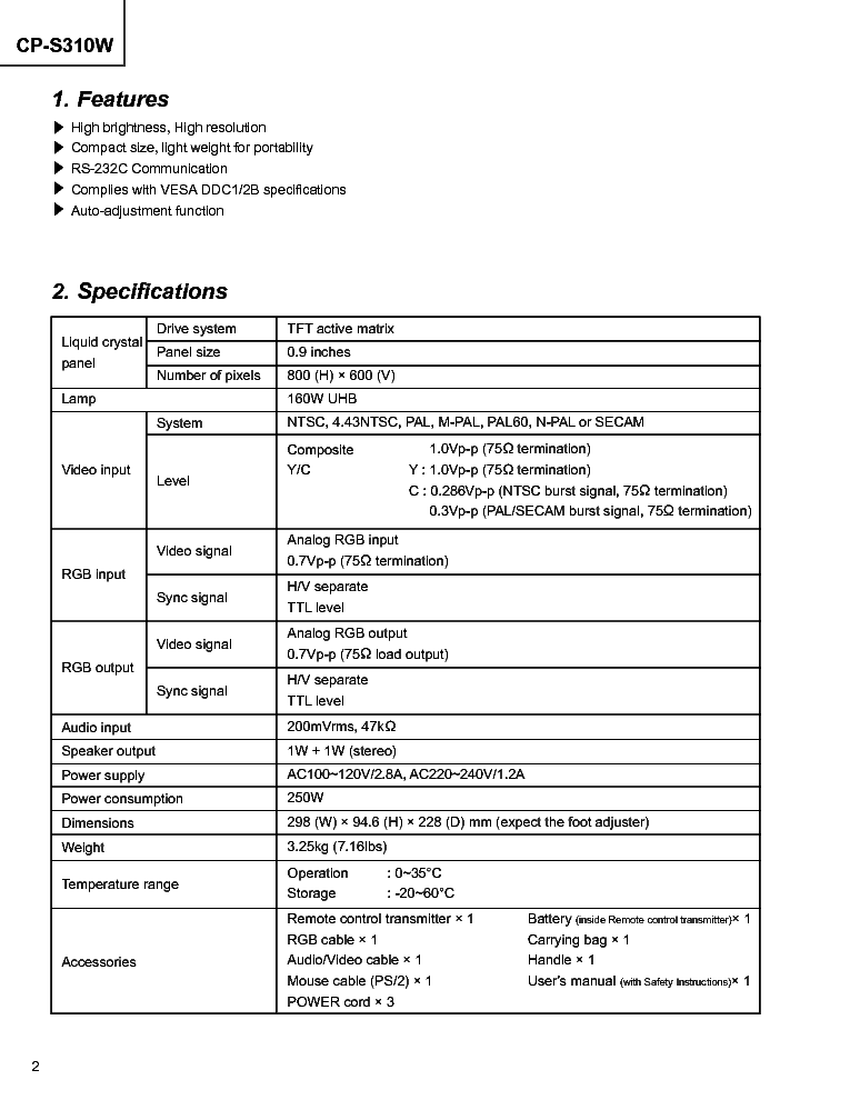 HITACHI CPS310W service manual (2nd page)
