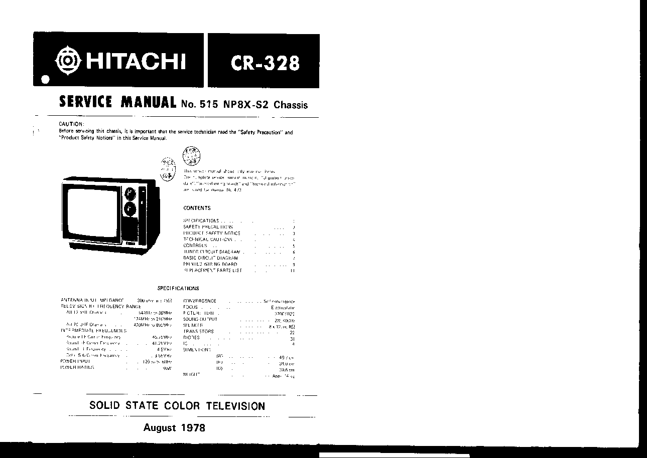 HITACHI CR-328 CHASSIS NP8X-S2 service manual (1st page)
