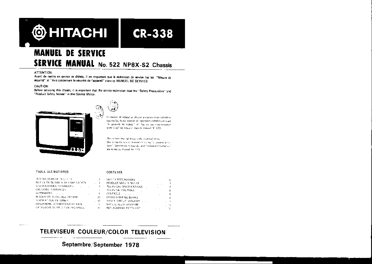 HITACHI CR-338 CHASSIS NP8X-S2 service manual (1st page)