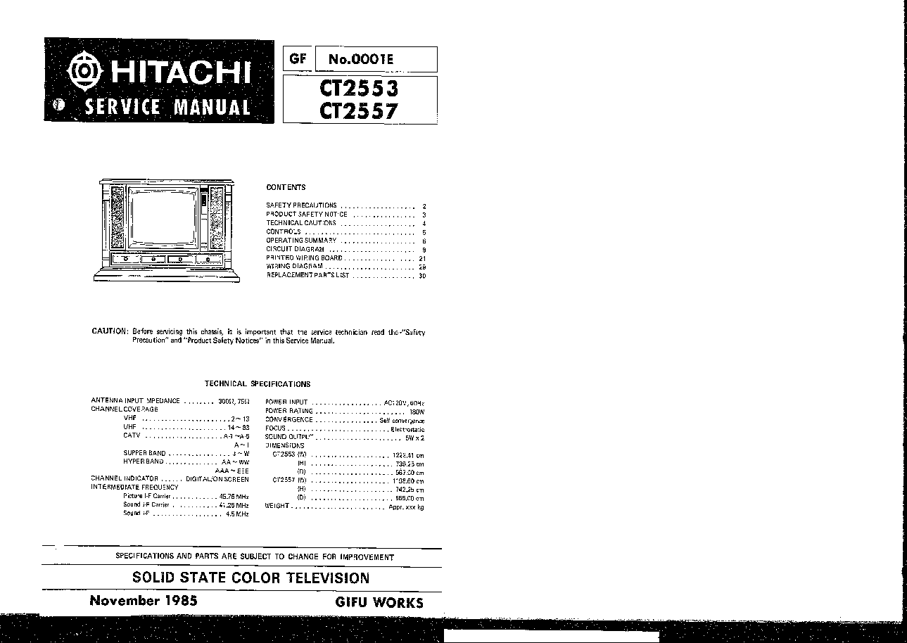 HITACHI CT2553 CT2557 service manual (1st page)