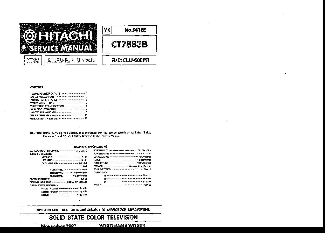 HITACHI CT7883B service manual