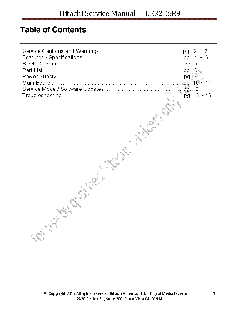 HITACHI LE32E6R9 SM service manual (2nd page)