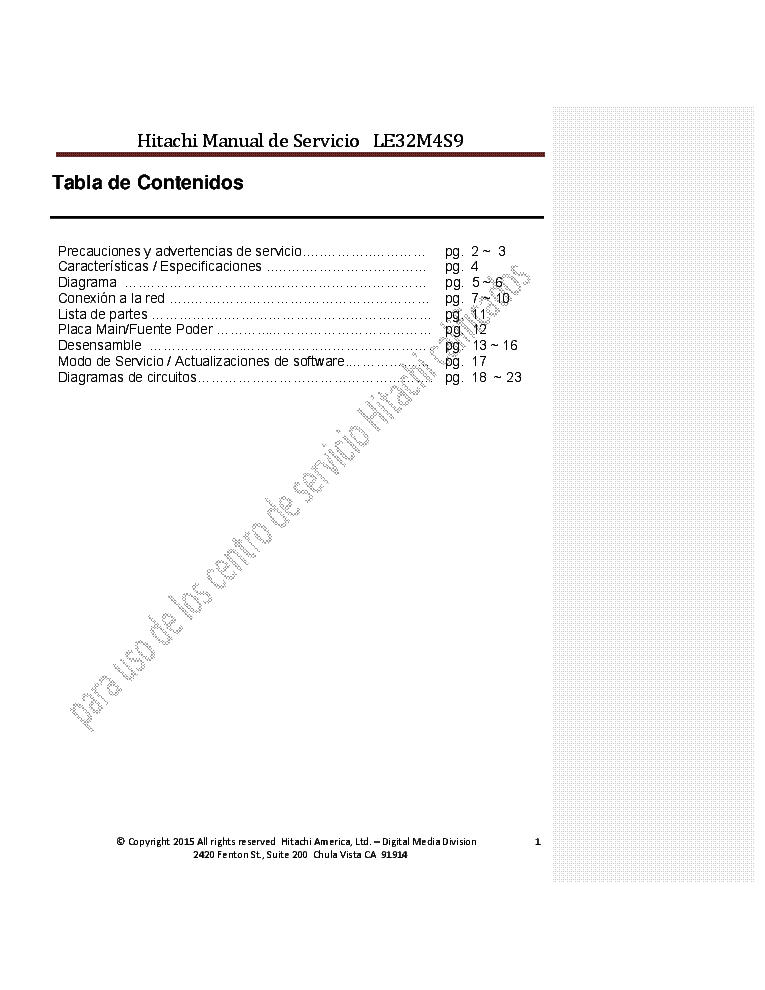 HITACHI LE32M4S9 SM service manual (2nd page)
