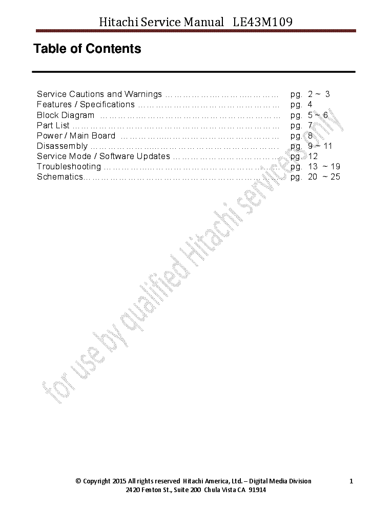 HITACHI LE43M109 SM service manual (2nd page)