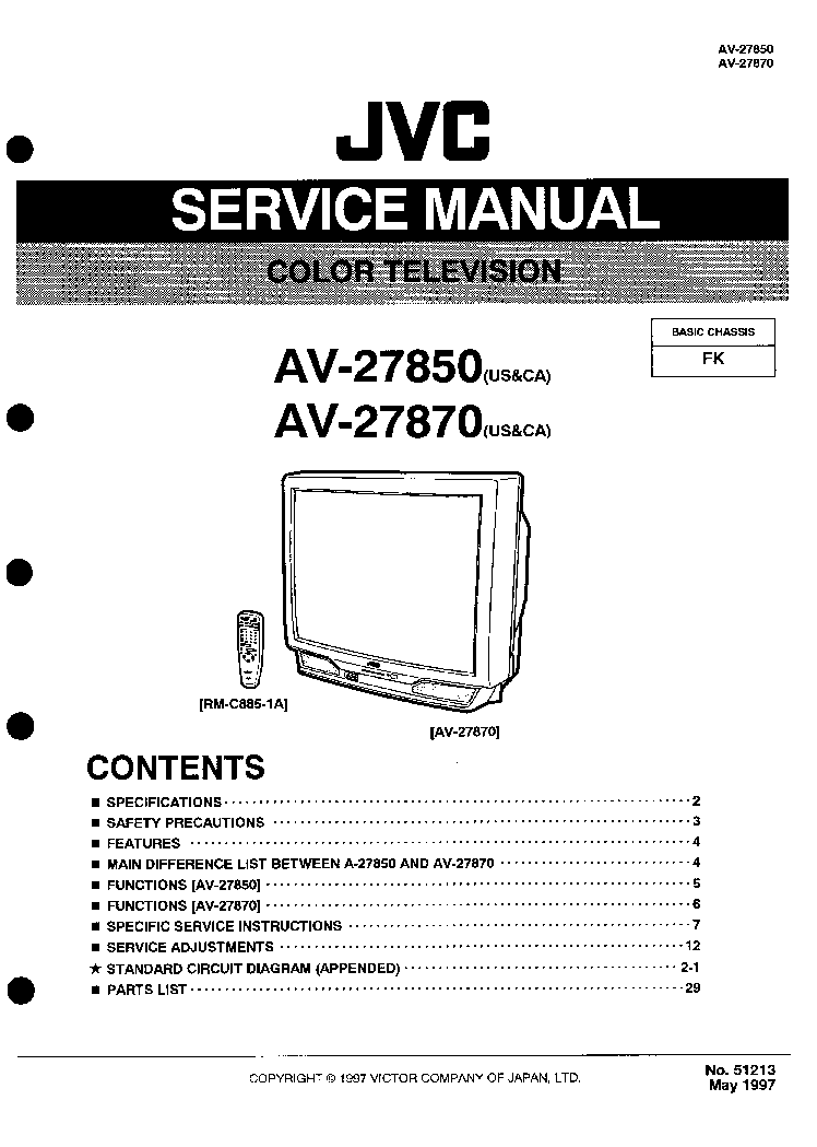 JVC AV-27850 AV-27870 CHASSIS FK SM Service Manual download, schematics ...