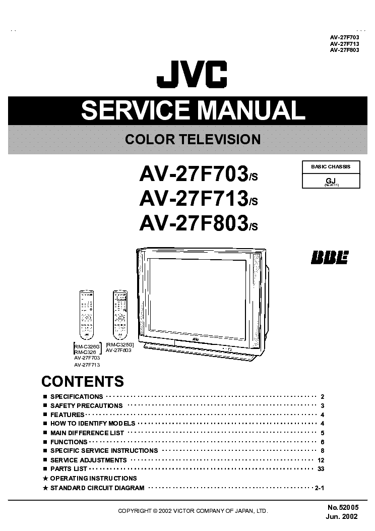 JVC AV-27F703 Service Manual download, schematics, eeprom, repair info ...