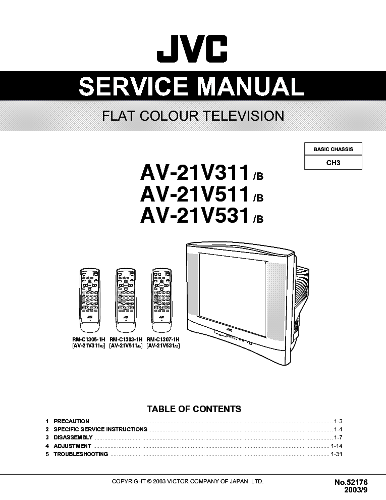 JVC CH3 CHASSIS AV21V311 TV SM Service Manual download, schematics ...
