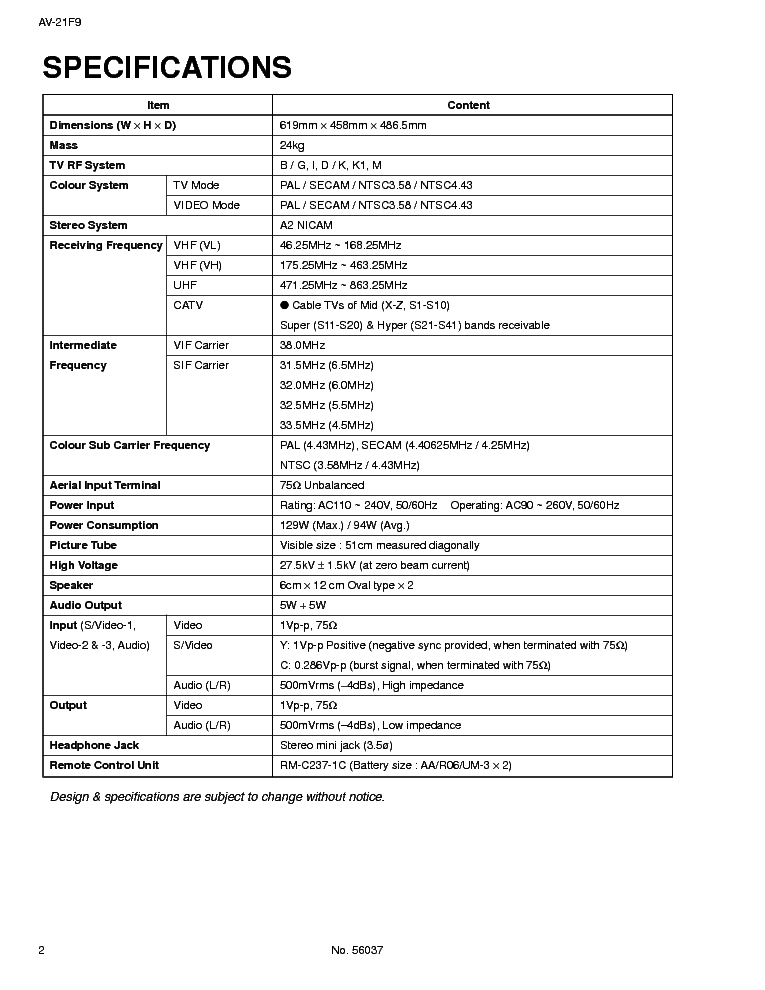 JVC CMII CHASSIS AV21F9 TV SM Service Manual download, schematics ...