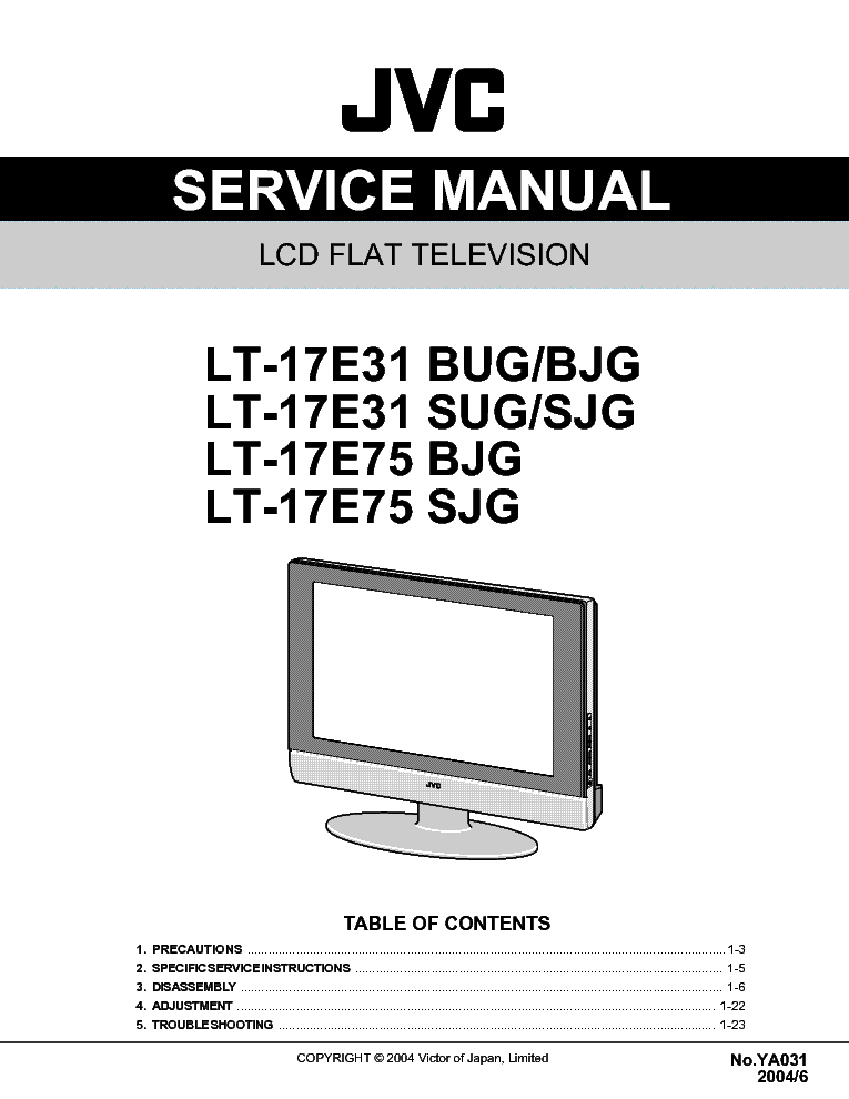 JVC LT-17E31 LT-17E75 BUG BJG SUG SJG SM Service Manual download ...