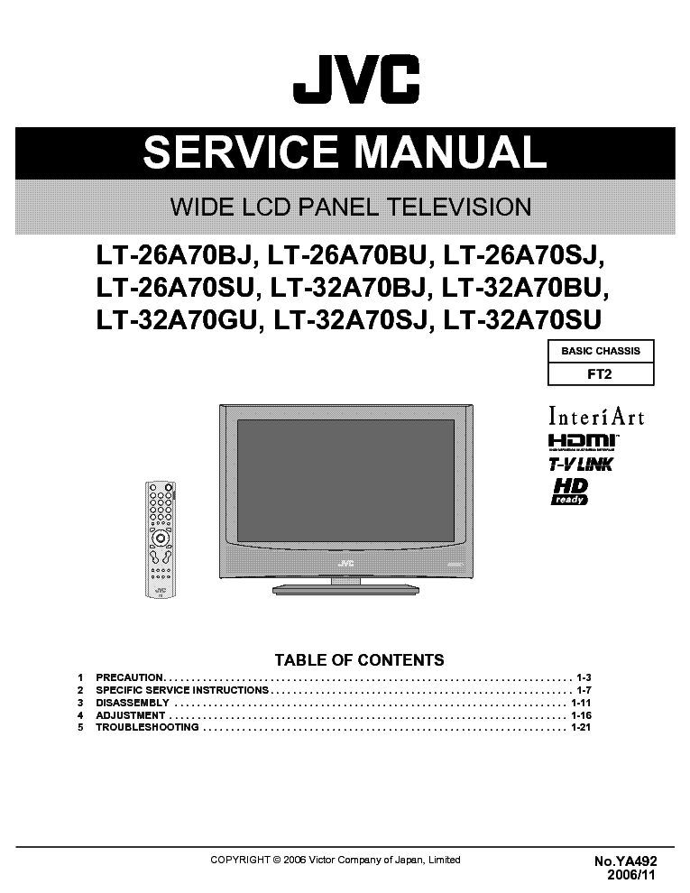 JVC LT-26A70 LT32A70 BJ BU SJ SM Service Manual download, schematics ...