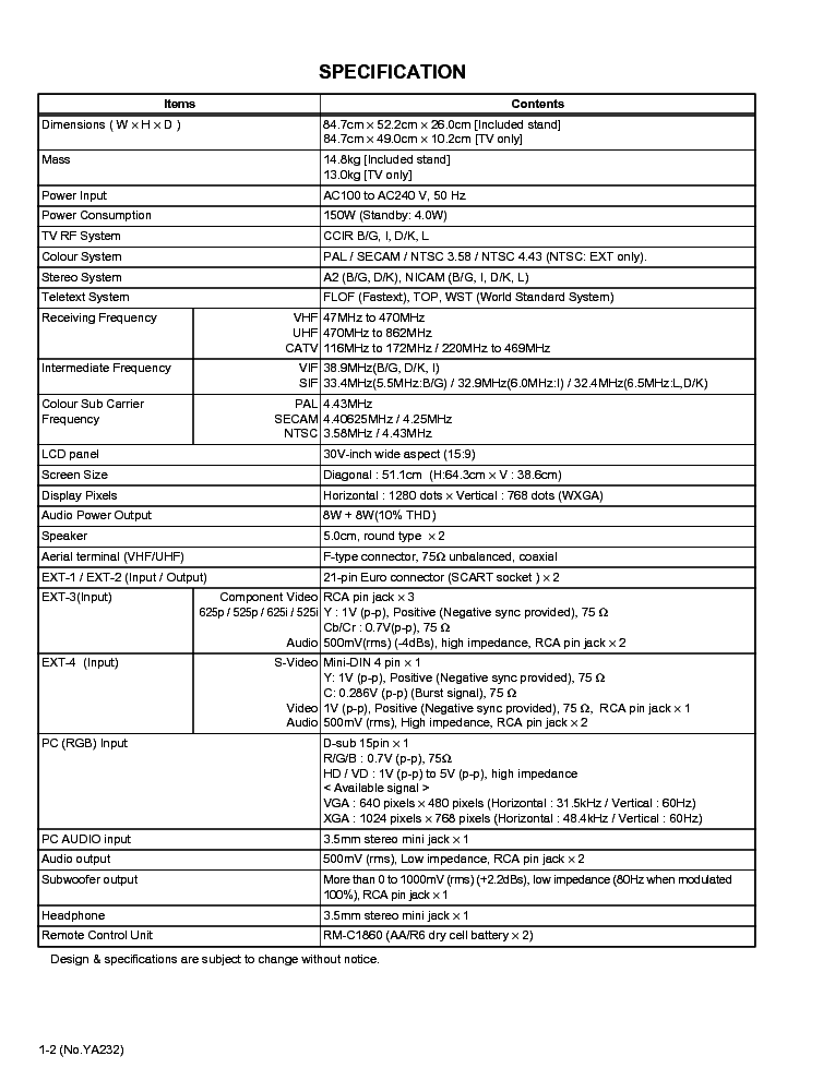 JVC LT-30E45SU SJ Service Manual download, schematics, eeprom, repair ...