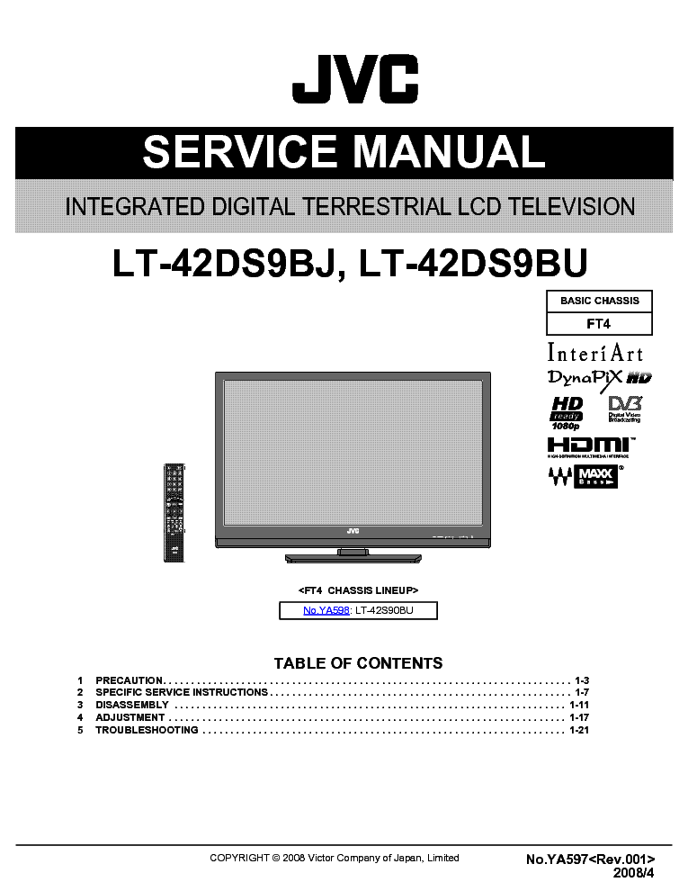 JVC LT-42DS9BJ LT-42DS9BU CHASSIS FT4 LCD TV SM service manual