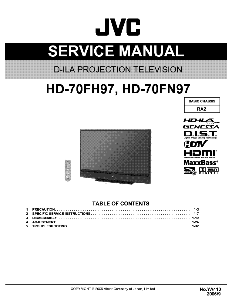 JVC RA2 CHASSIS HD70FH97 PROJECTION service manual