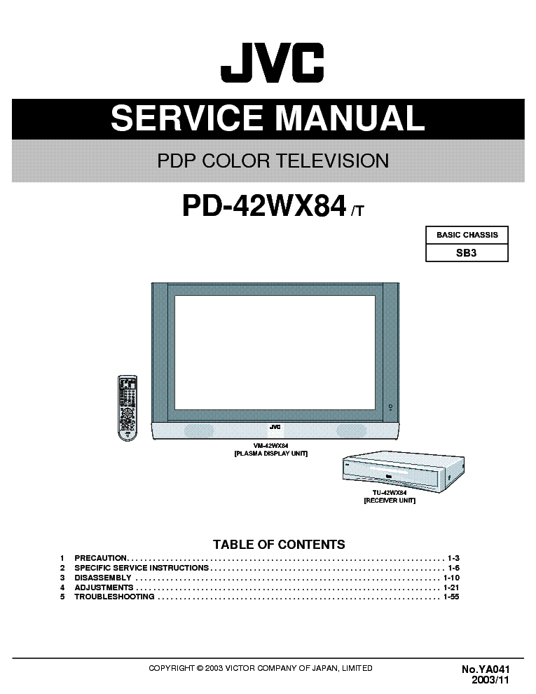 JVC SB3 CHASSIS PD42WX84 PLASMA TV SM Service Manual download ...