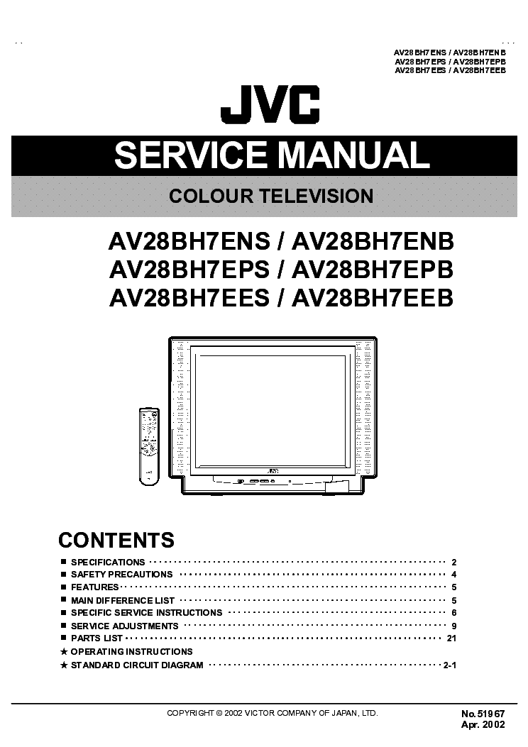 JVC TV AV28BH7E Service Manual download, schematics, eeprom, repair ...