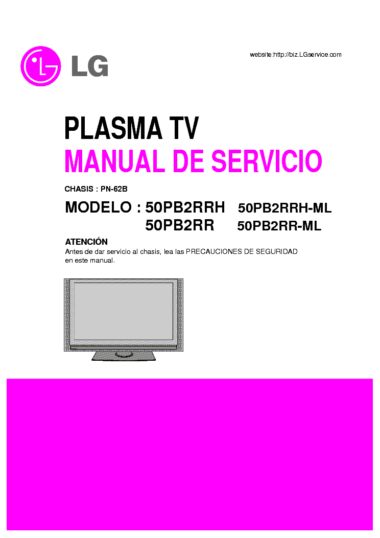 LG 50PB2RRH-ML 50PB2RR-ML CHASSIS PN62B service manual (1st page)