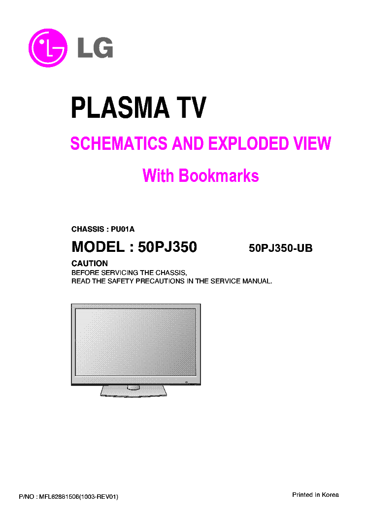 LG 50PJ350-UB PU01A MFL62881506 1003-REV01 SCH service manual (1st page)