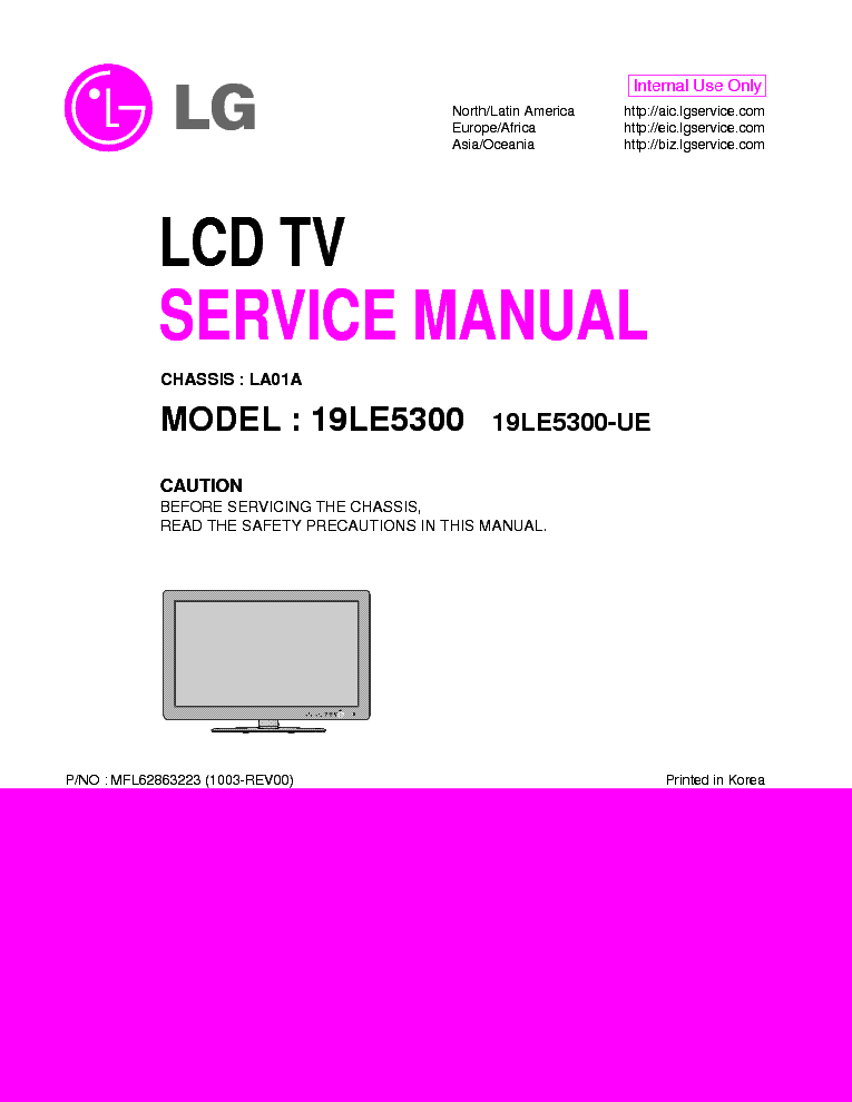 LG 19-LE5300-UE CHASSIS LA01A service manual (1st page)