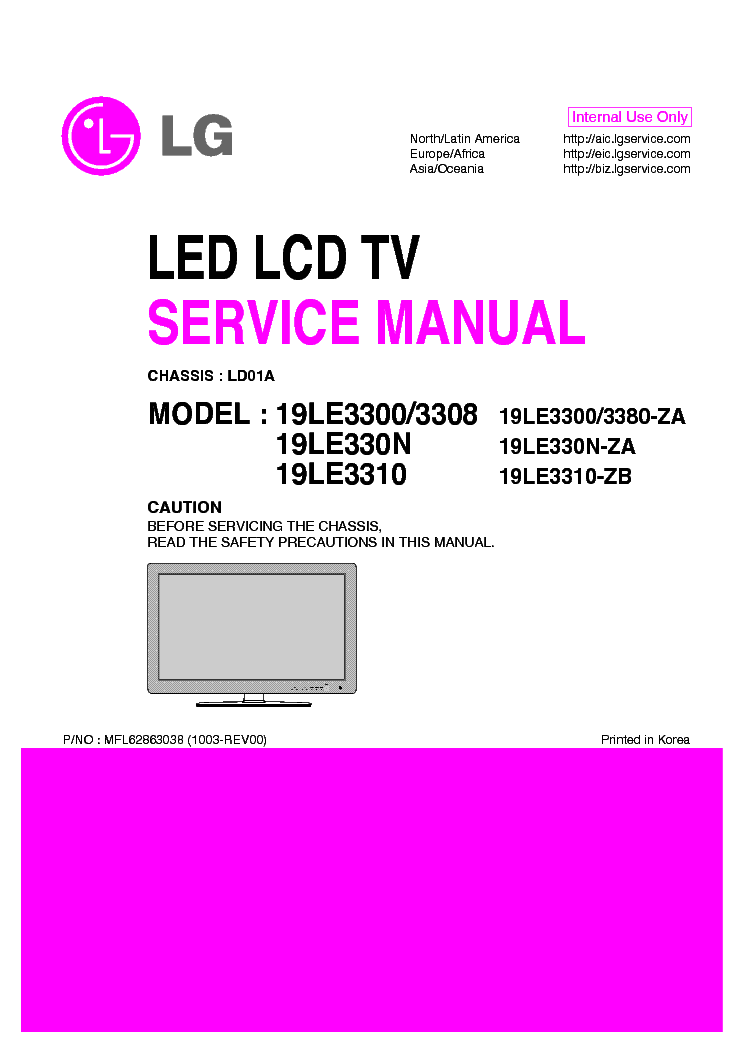 LG 19LE-3300,-330N,-3310 CHASSIS LD01A service manual (1st page)