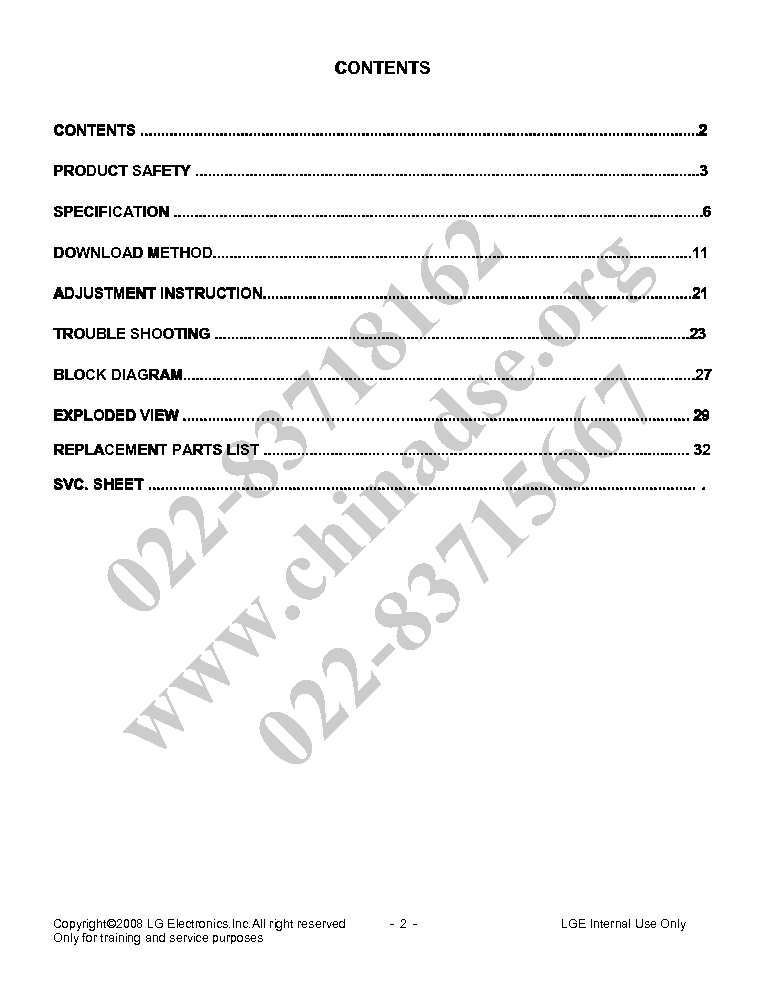 LG 19LG3000 19LG3010 service manual (2nd page)