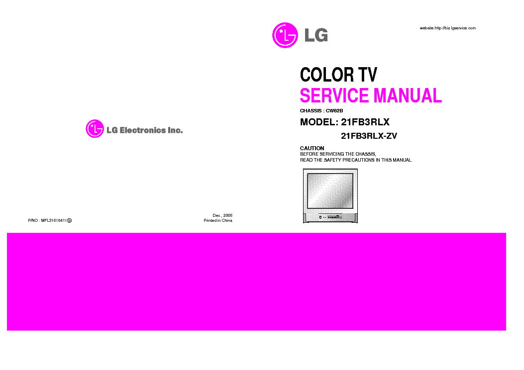 LG 21FB3RLX-ZV CHASSIS CW62B service manual (1st page)