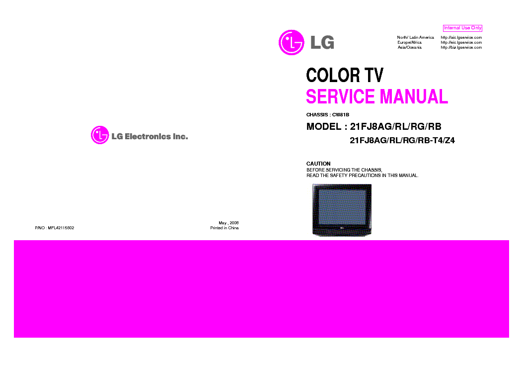 LG 21FJ8AG RL RG RB T4 Z4 CHASSIS CW81B service manual (1st page)