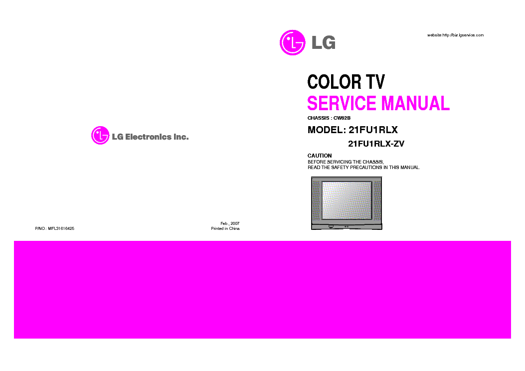 LG 21FU1RLX-ZV CHASSIS CW62B service manual (1st page)