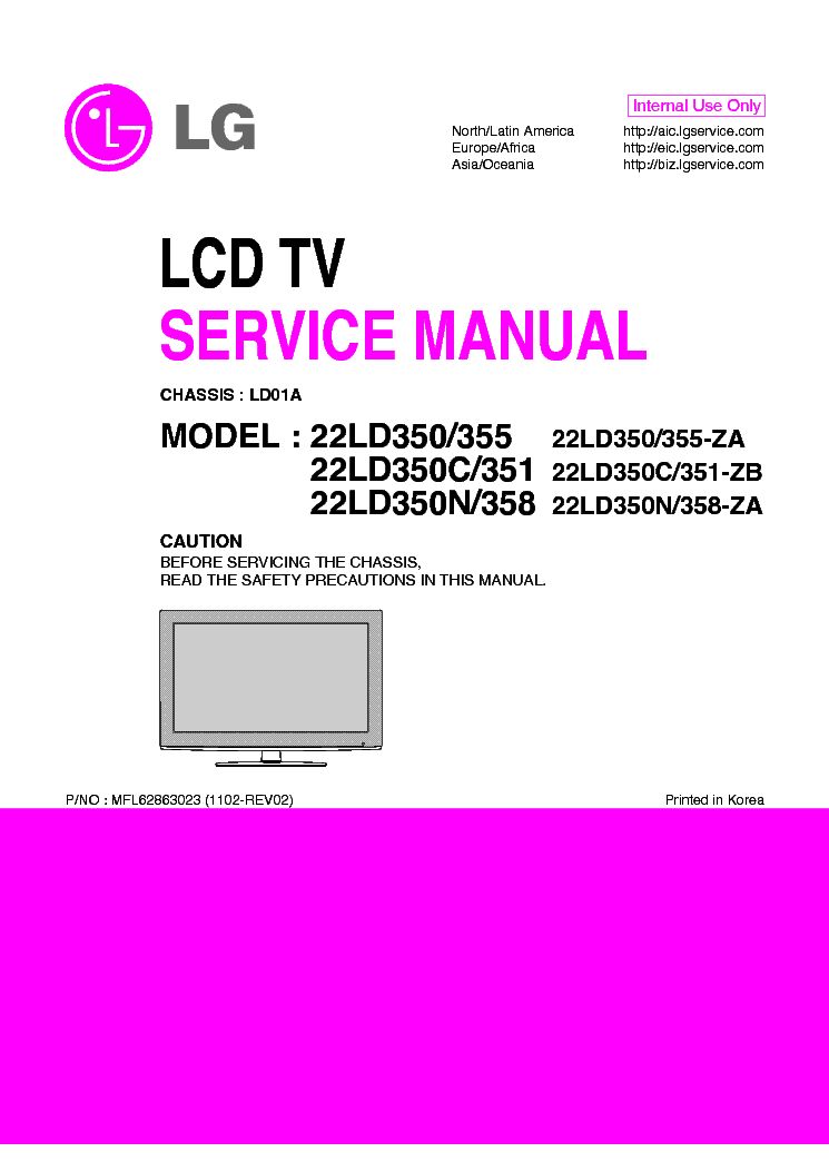 LG 22LD350-ZA 22LD350C-ZB 22LD350N-ZA 22LD351-ZB 22LD355-ZA 22LD358-ZA CHASSIS LD01A service manual (1st page)