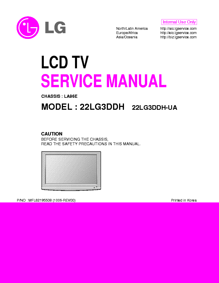 LG 22LG3DDH UA CHASSIS LA96E SM service manual (1st page)