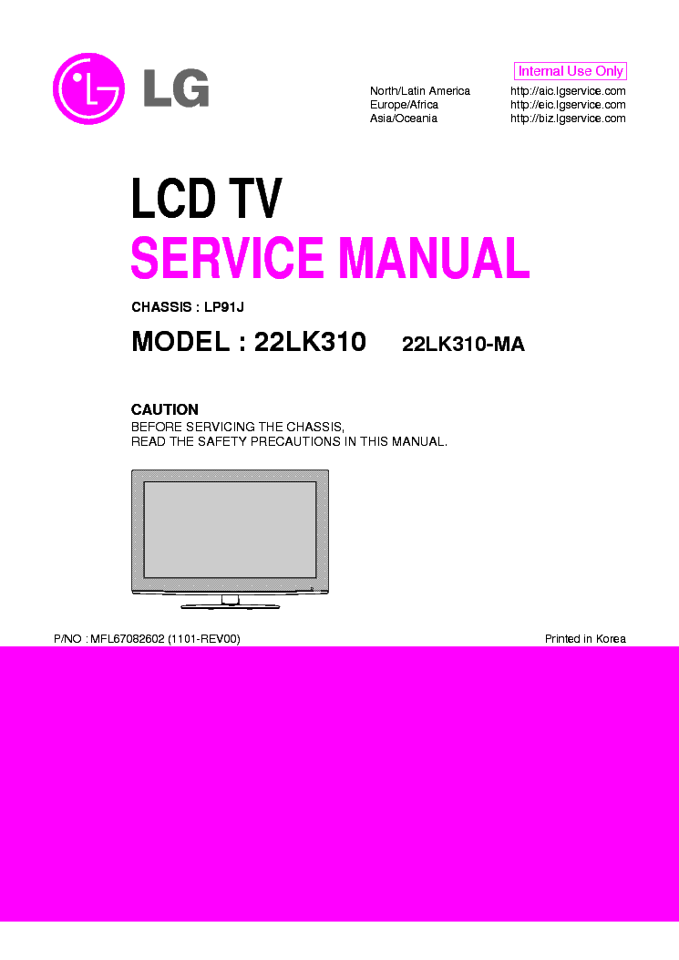 LG 22LK310-MA CHASSIS LP91J MFL67082602 1101-REV00 service manual (1st page)