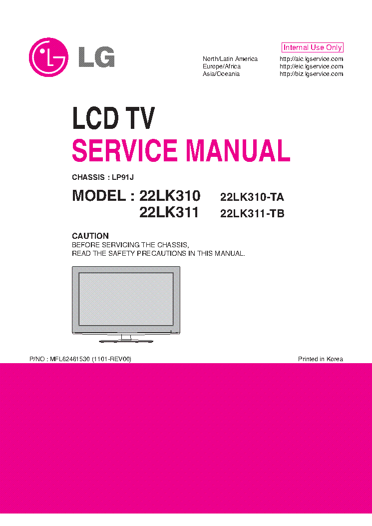 LG 22LK310-TA 22LK311-TB CHASSIS LP91J MFL62461530 1101-REV00 service manual (1st page)