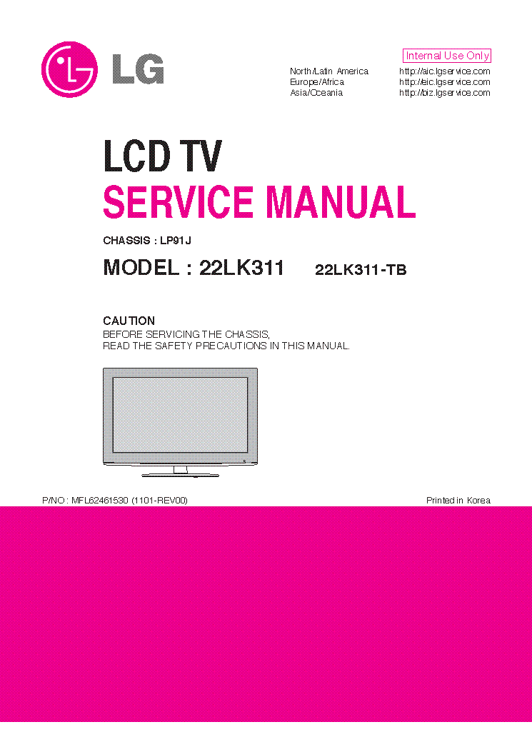 LG 22LK311-TB CHASSIS LP91J MFL62461530 1101-REV00 service manual (1st page)