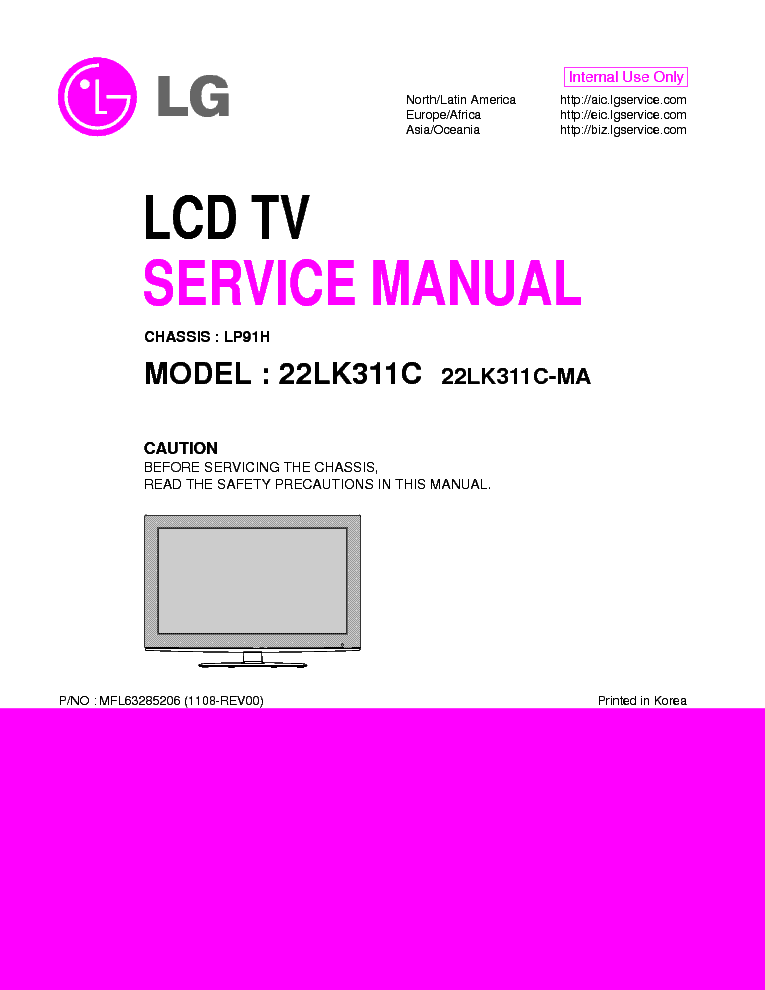 LG 22LK311C-MA CHASSIS LP91H MFL63285206 1108-REV00 service manual (1st page)