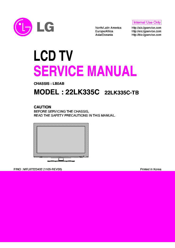 LG 22LK335C-TB CHASSIS LB0AB MFL67223402 1105-REV00 service manual (1st page)
