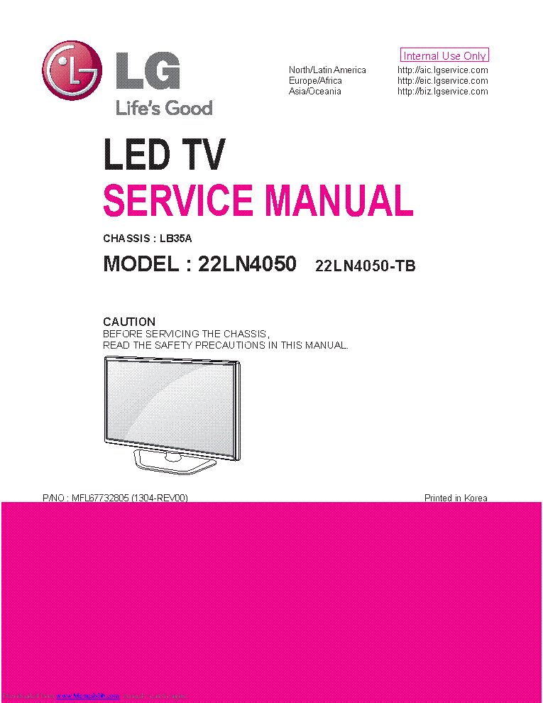 LG 22LN4050 TB CHASSIS LB35A LCD TV SM service manual (1st page)