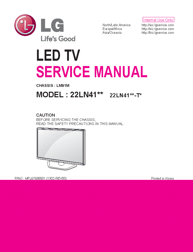 LG 22LN41XX 22LN4110 22LN4130 CHASSIS LM91M service manual (1st page)
