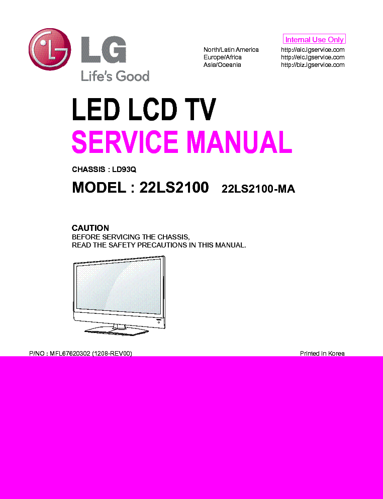 LG 22LS2100-MA CHASSIS LD93Q MFL67620302 service manual (1st page)