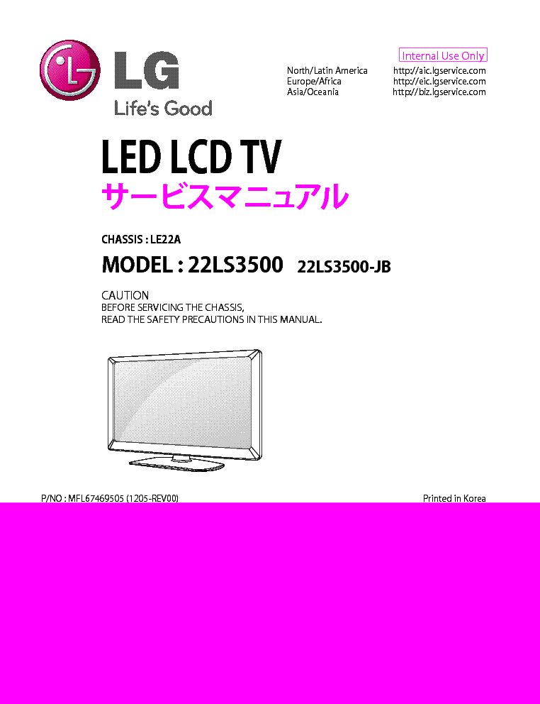 LG 22LS3500-JB CHASSIS LE22A MFL67469505 service manual (1st page)