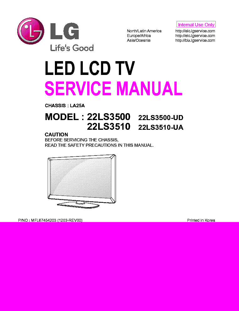 LG 22LS3500-UD 22LS3510-UA CHASSIS LA25A MFL67454203 service manual (1st page)