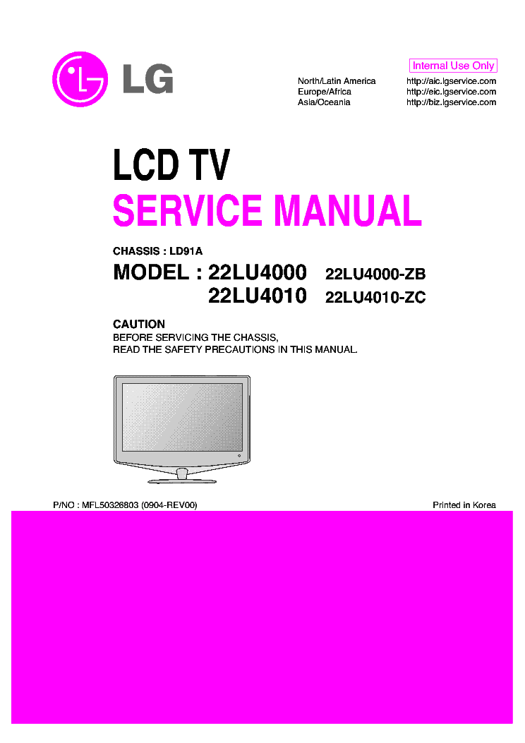 LG 22LU4000-ZB 22LU4010-ZC CHASSIS LD91A service manual (1st page)