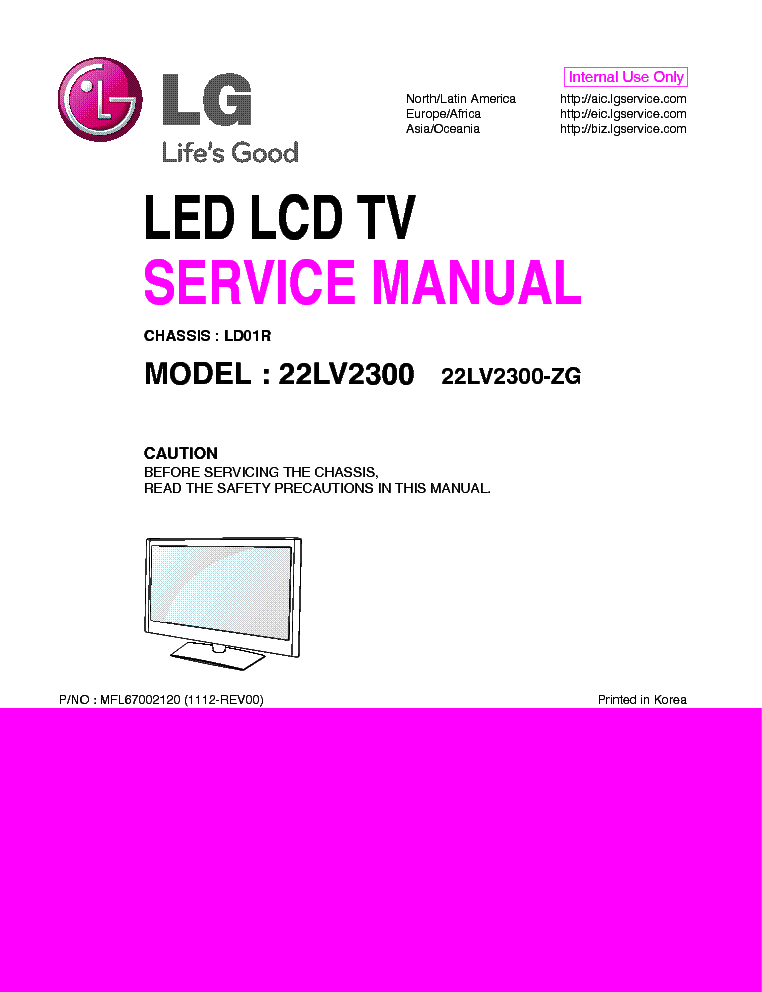 LG 22LV2300-ZG CHASSIS LD01R service manual (1st page)