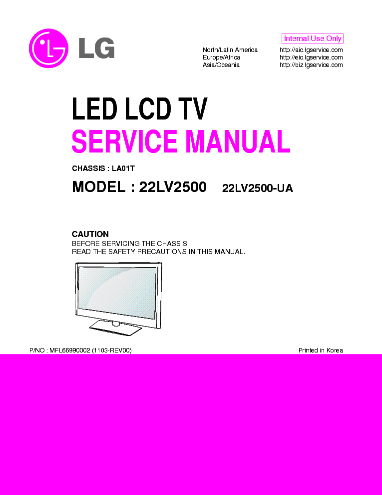 LG 22LV2500-UA CHASSIS LA01T service manual (1st page)