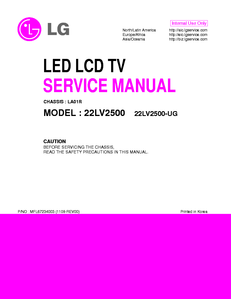 LG 22LV2500-UG CHASSIS LA01R service manual (1st page)