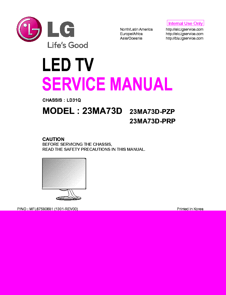 LG 23MA73D-PZP 23MA73D-PRP CHASSIS LD31Q MFL67580681 1301-REV00 service manual (1st page)