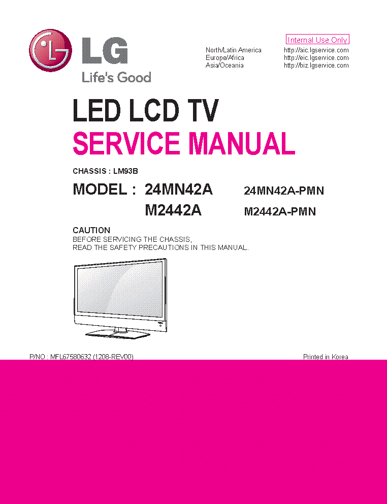 LG 24MN42A-PMN M2442A-PMN CHASSIS LM93B MFL67580632 1208-REV00 service manual (1st page)