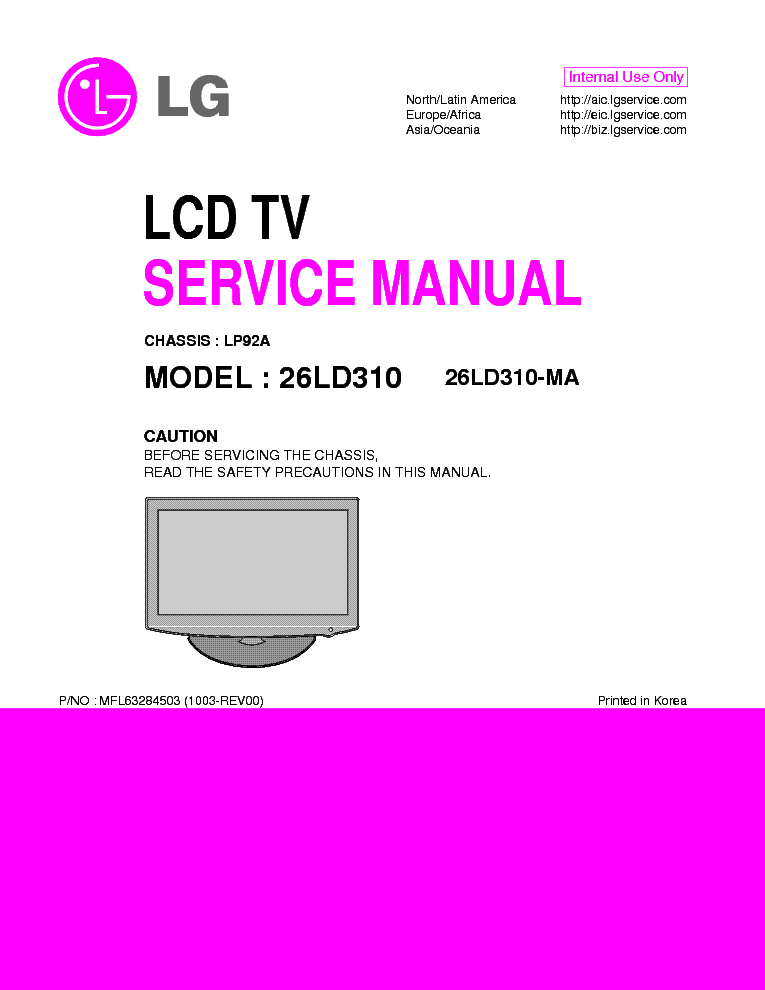 LG 26LD310-MA CHASSIS LP92A service manual (1st page)