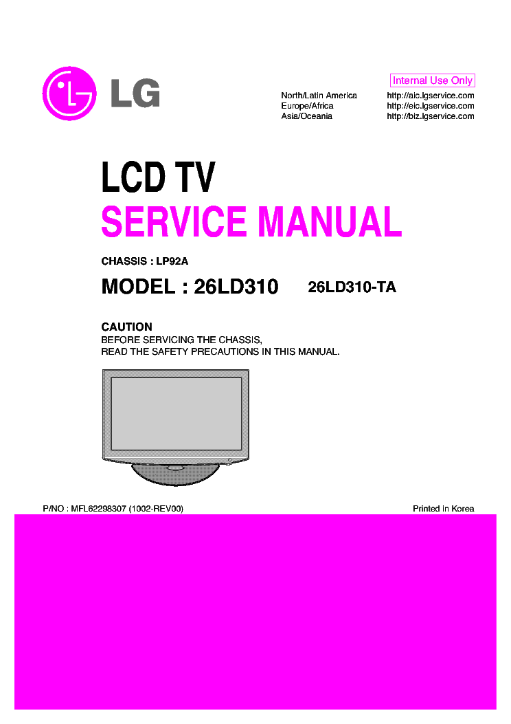 LG 26LD310-TA CHASSIS LP92A service manual (1st page)