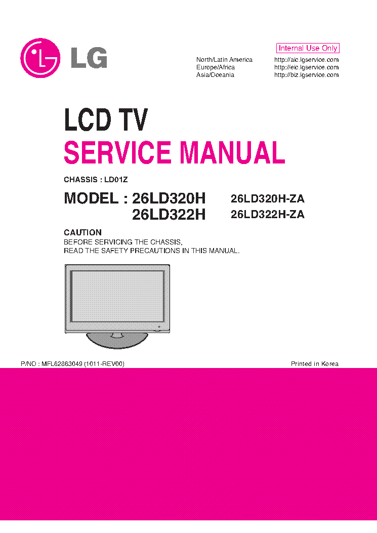 LG 26LD320H 26LD322 CHASSIS LD01Z MFL62863049 service manual (1st page)
