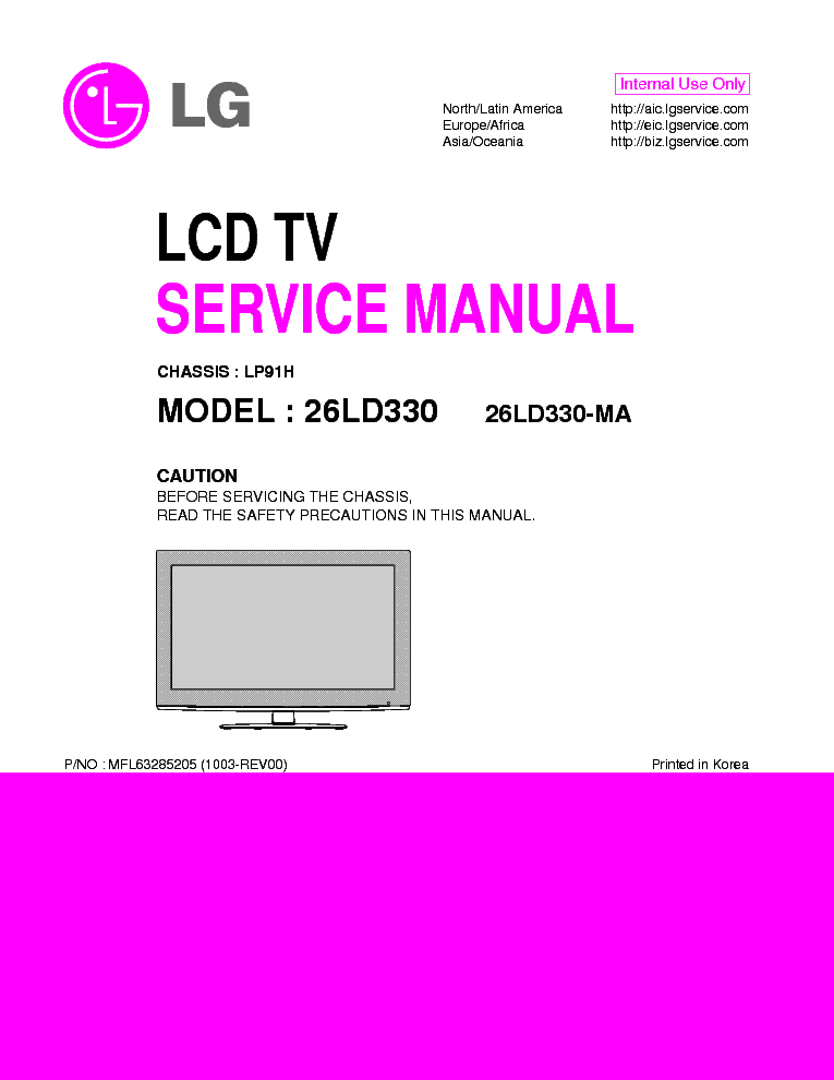 LG 26LD330-MA CHASSIS LP91H service manual (1st page)