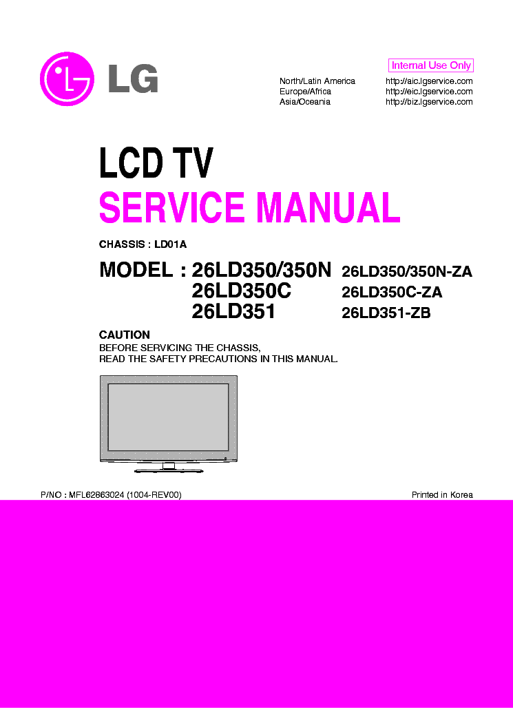 LG 26LD350-ZA 26LD350C-ZA 26LD350N-ZA 26LD351-ZB CHASSIS LD01A service manual (1st page)